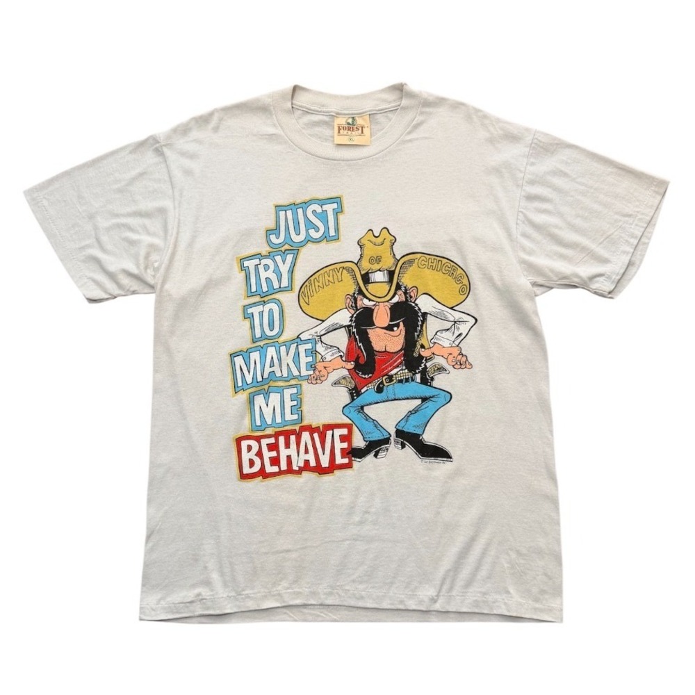 Vintage 80s Vinny of Chicago Cowboy Bandit Western Cartoon Art Graphic T-shirt